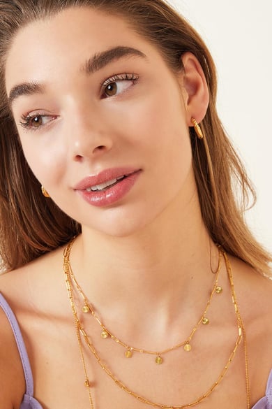 Necklace with flower coin charms Gold Color Stainless Steel h5 Picture2